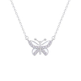 Asfour Crystal Chain Necklace With Decorative Butterfly Pendant In 925 Sterling Silver-ND0439